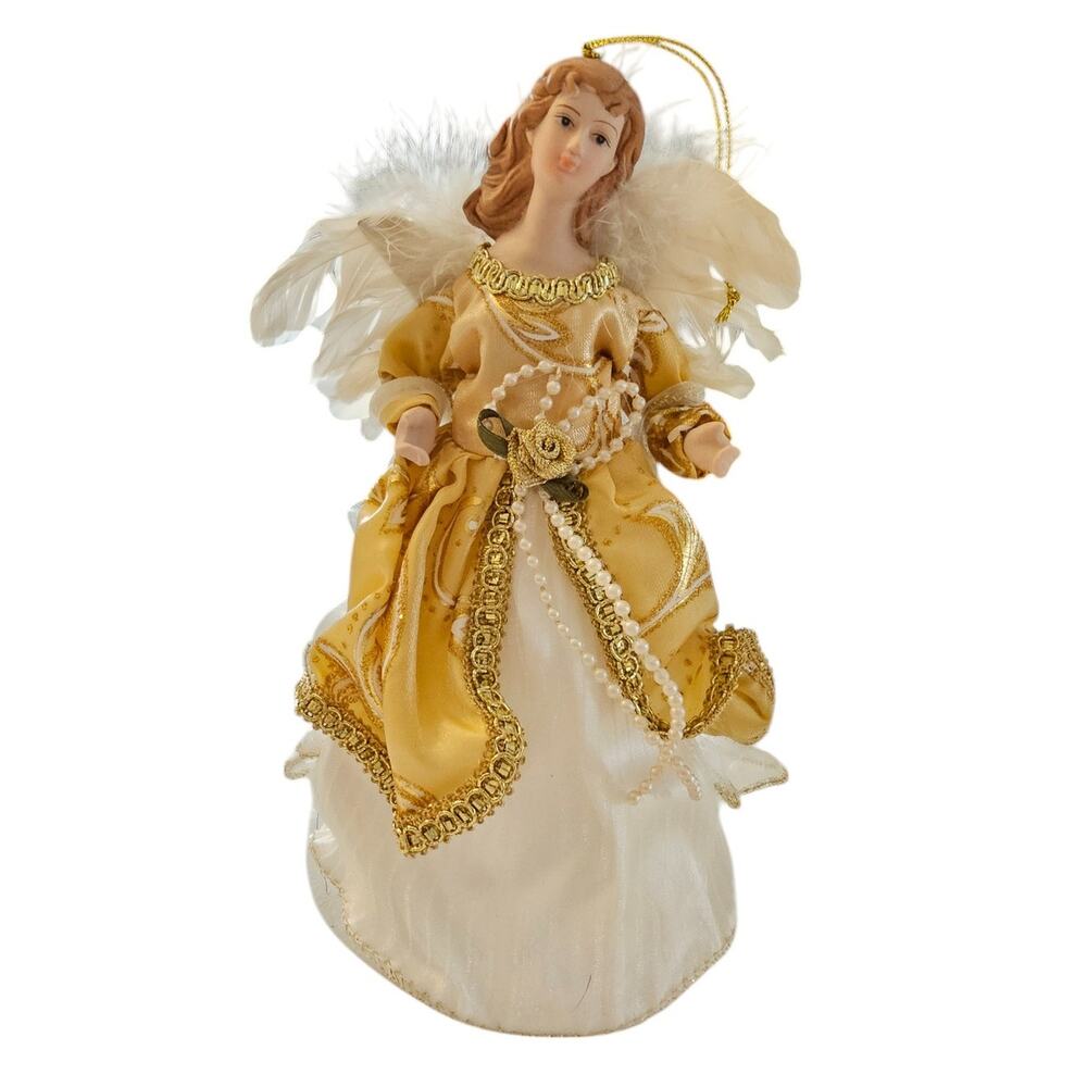 Vintage Christmas Tree Topper Angel White w/ Gold Accents Porcelain